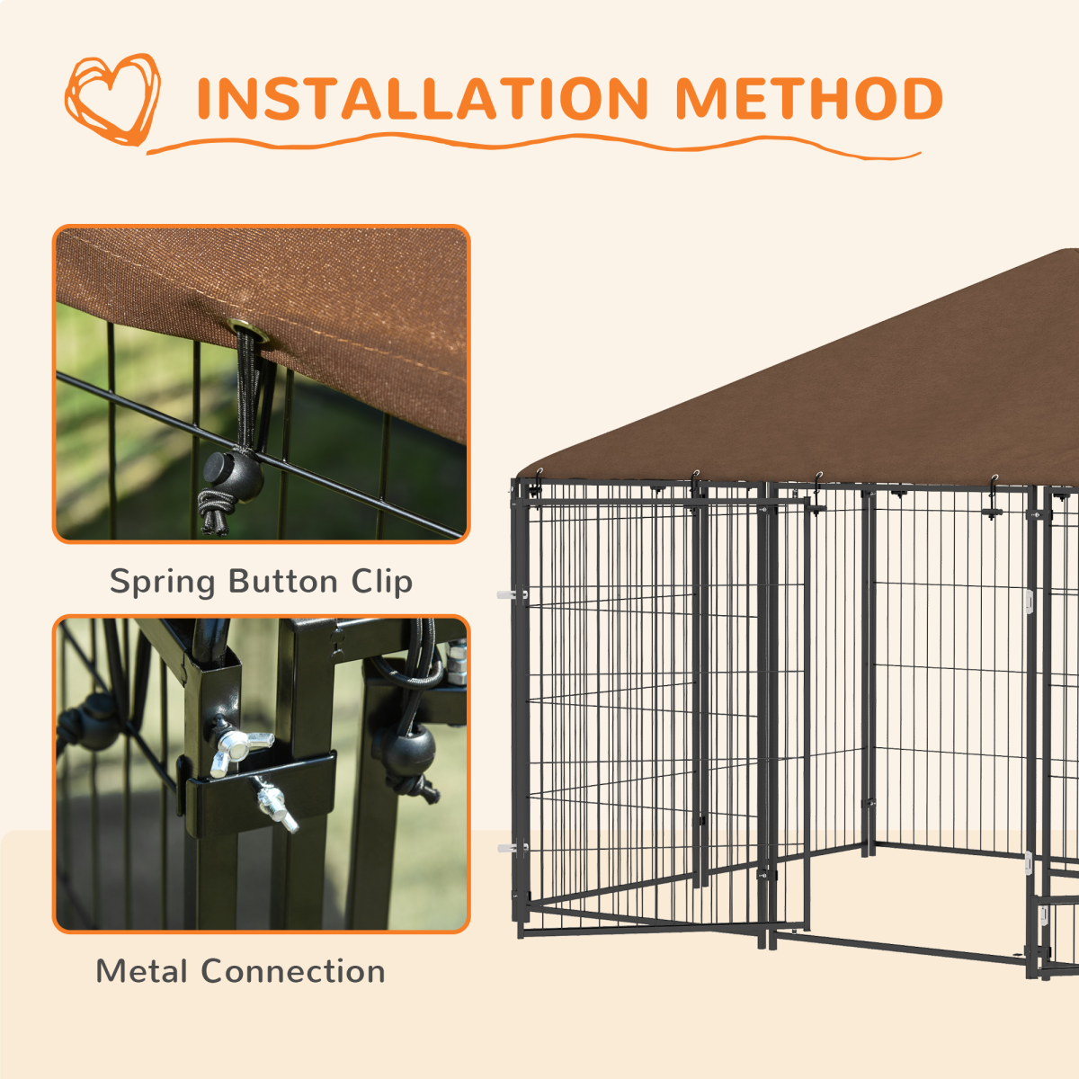 PawHut Outdoor Dog Kennel with Canopy, Lock & Rotating Bowl Holder