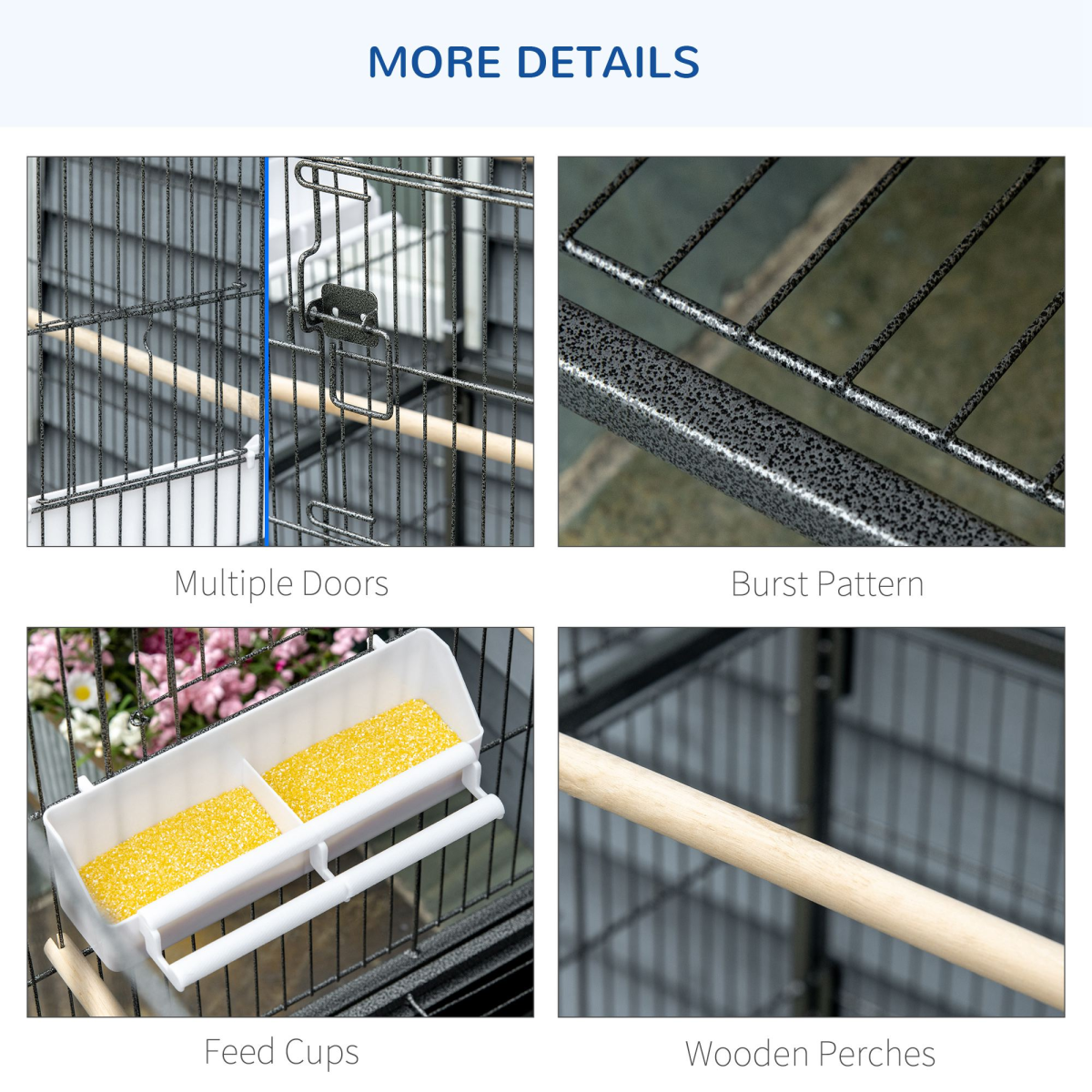 Bird Cage Aviary for Budgies & Canaries, Rolling Stand, Slide-Out Tray, Grey