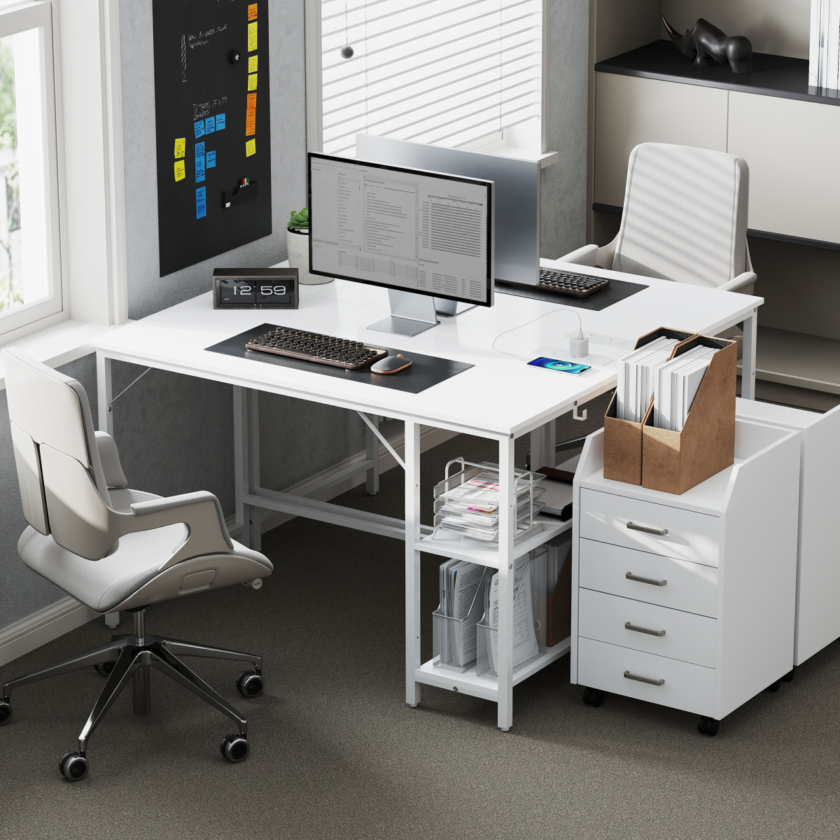 HOMCOM White 120 x 60 cm Home Office Desk with Reversible Shelf