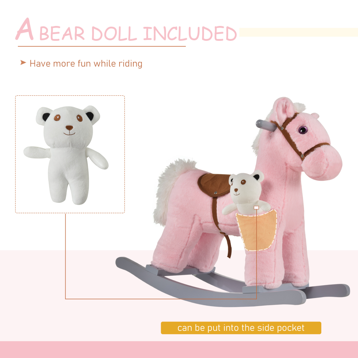 Kids Plush Ride-On Rocking Horse with Sounds and Handlebars