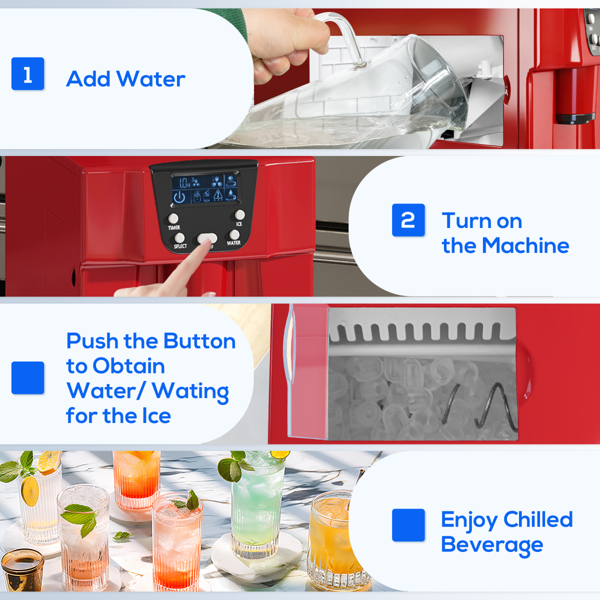 HOMCOM Ice Maker & Water Dispenser, 12kg/Day, 9 Cubes in 6-10 Mins