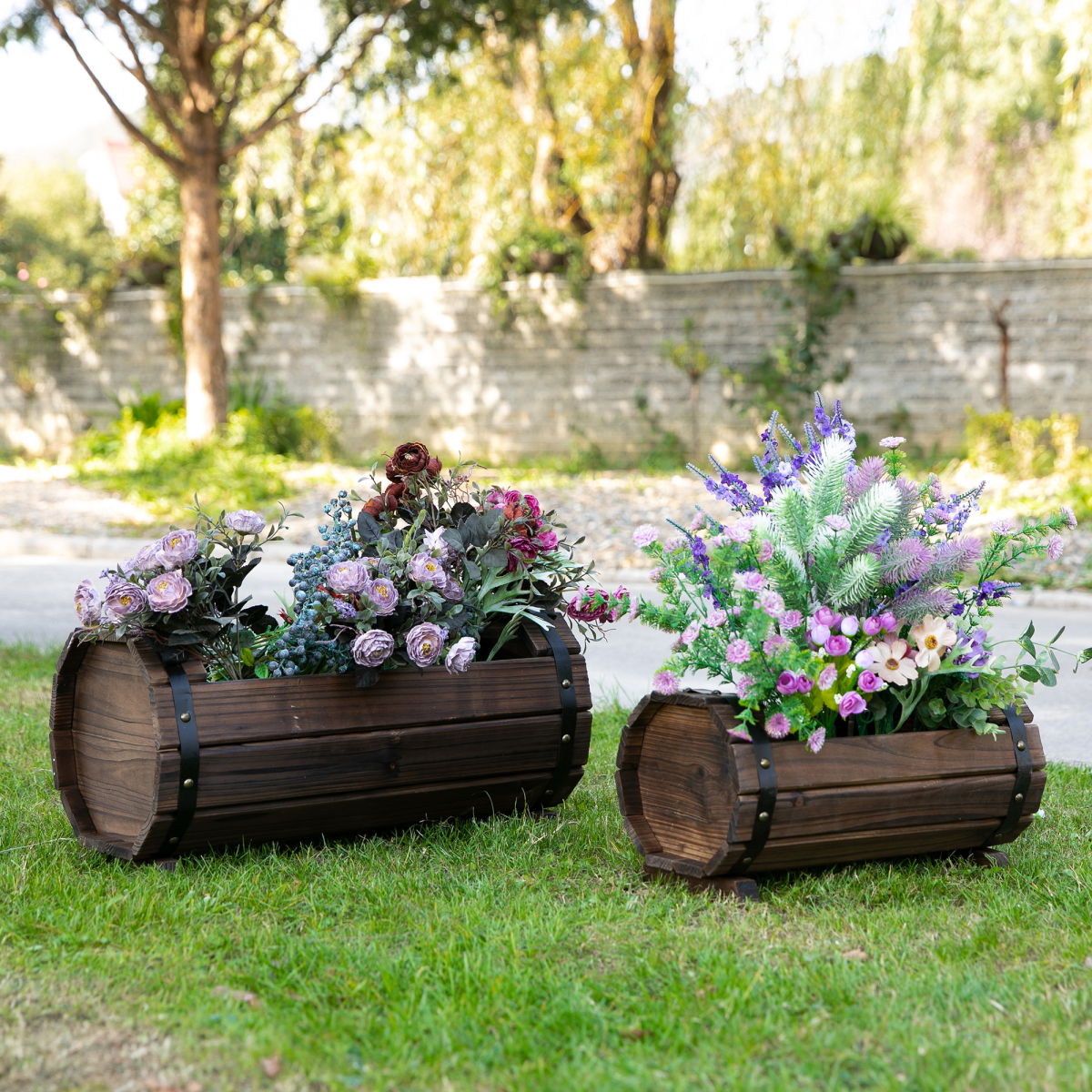 Outsunny Set of 2 Wooden Raised Planter Boxes for Garden, Patio, and Balcony