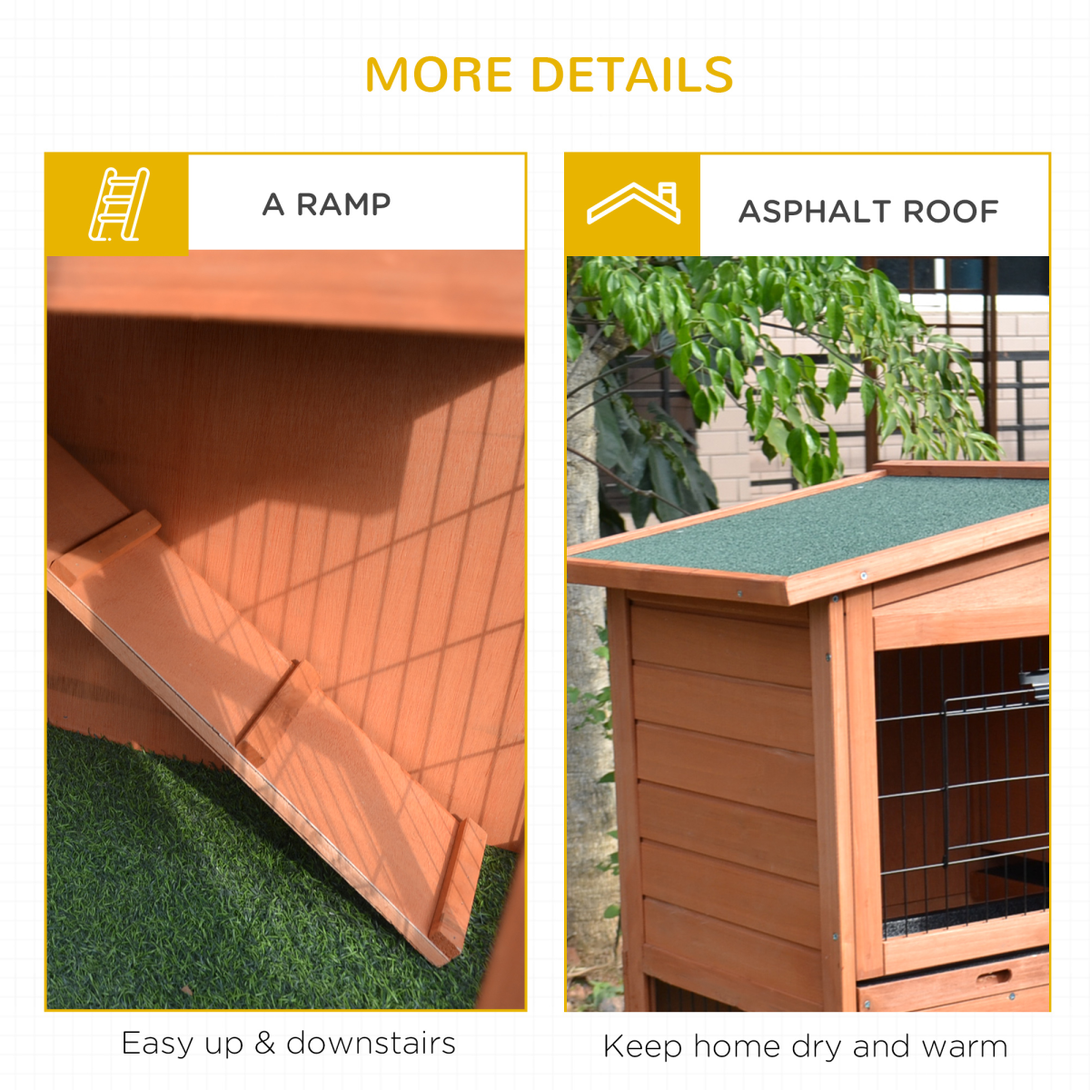 PawHut A-Frame Wooden Rabbit Hutch, 2-Storey Small Animal House with Large Run Area, Removable Divider, Ramp, and Slide-Out Tray