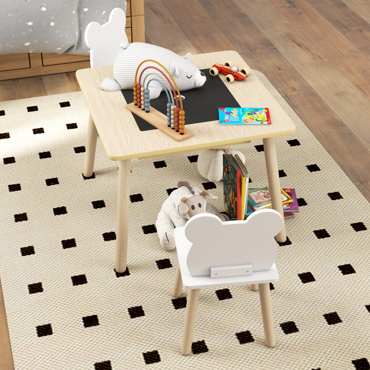 AIYAPLAY 3-Piece Toddler Table and 2 Bear Chairs with Storage
