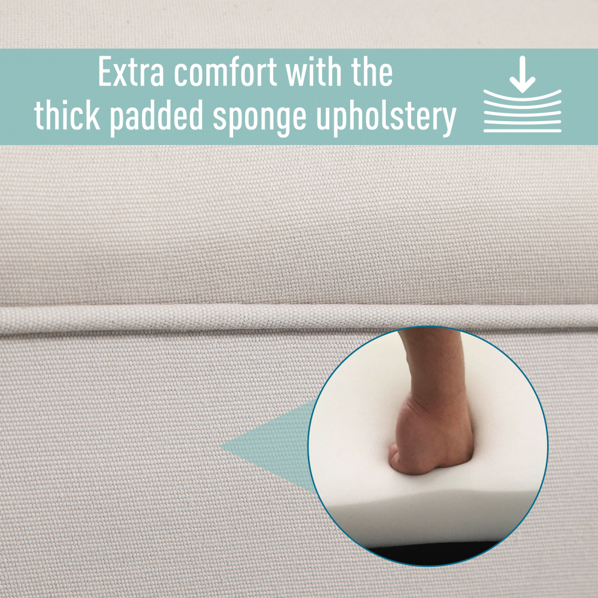 Flannelette Upholstered End Bench with Wooden Legs and Rolled Ends