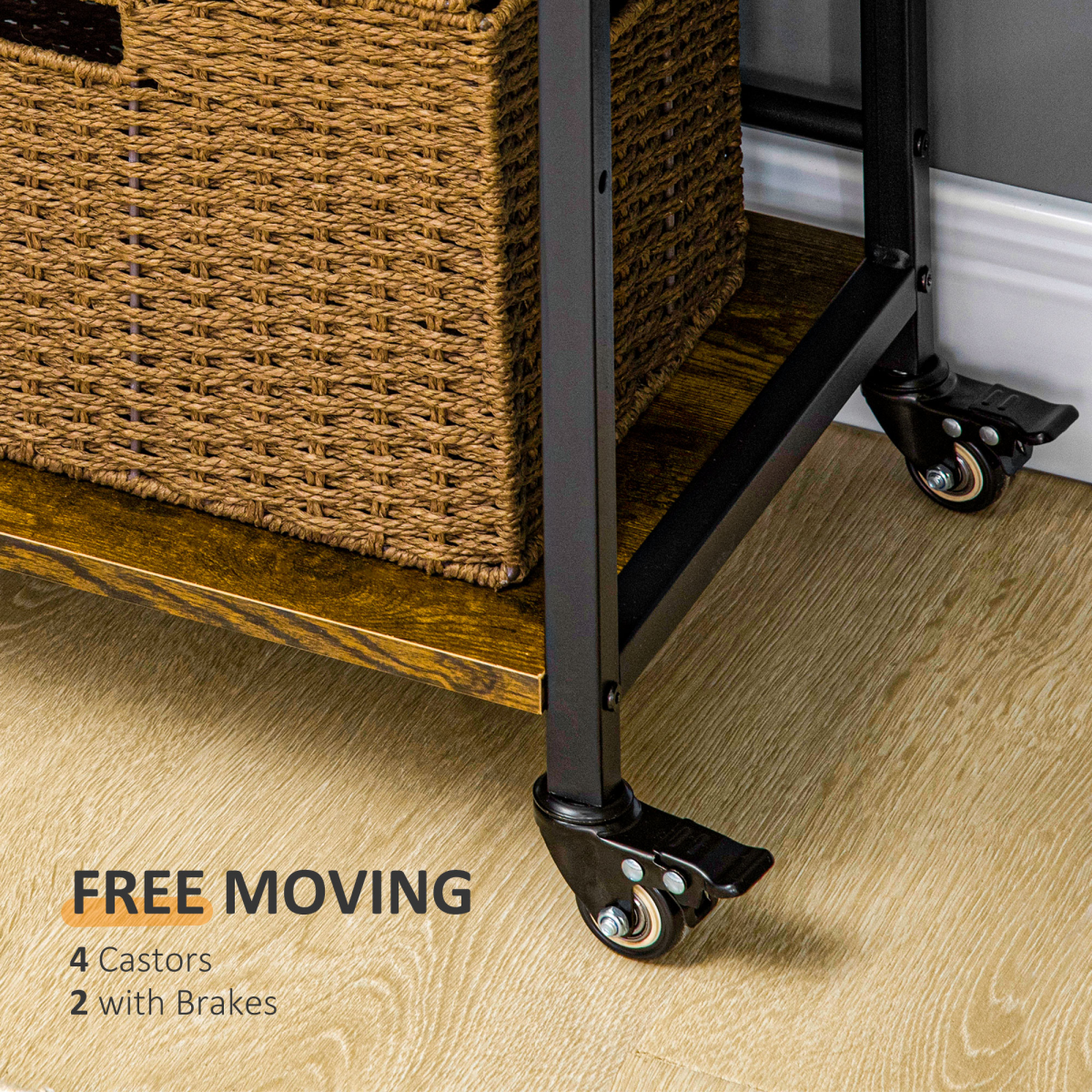HOMCOM 3-Tier Adjustable Printer Stand Utility Cart, Rolling Trolley with Shelves and Lockable Casters