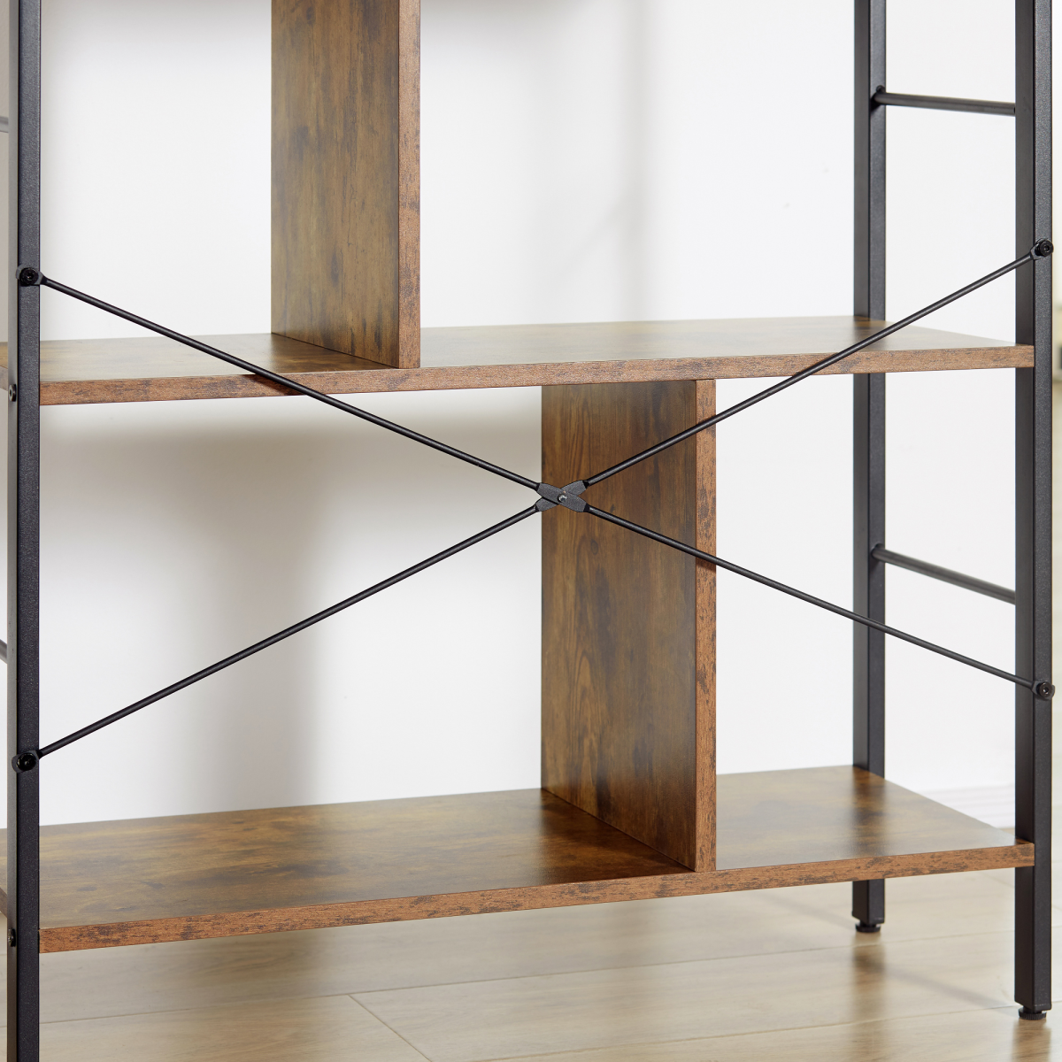 Industrial 5-Tier Storage Shelf Bookcase with Metal Frame, Floor Standing Display Rack, Brown and Black