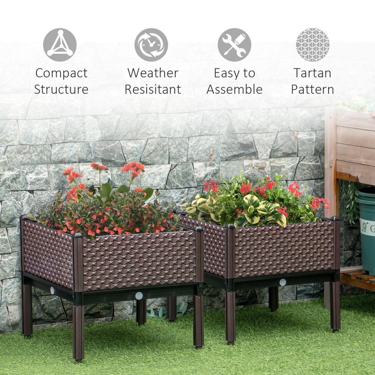 Outsunny Set of 2 Elevated Raised Garden Bed Planter Boxes for Flowers, Vegetables, Herbs, Patio, Deck, Balcony