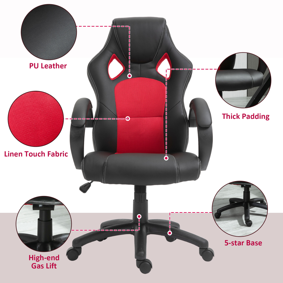 Vinsetto Executive Swivel Office Gaming Chair, PU Leather, Black
