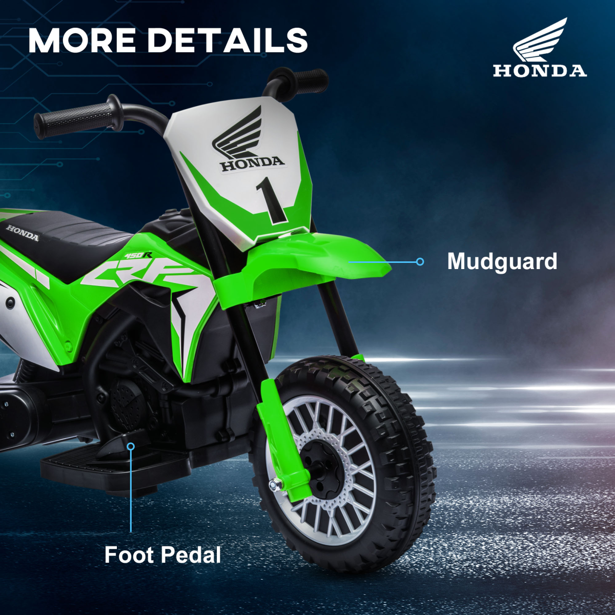 HOMCOM Honda CRF450RL 6V Kids Electric Motorbike with Horn, Green