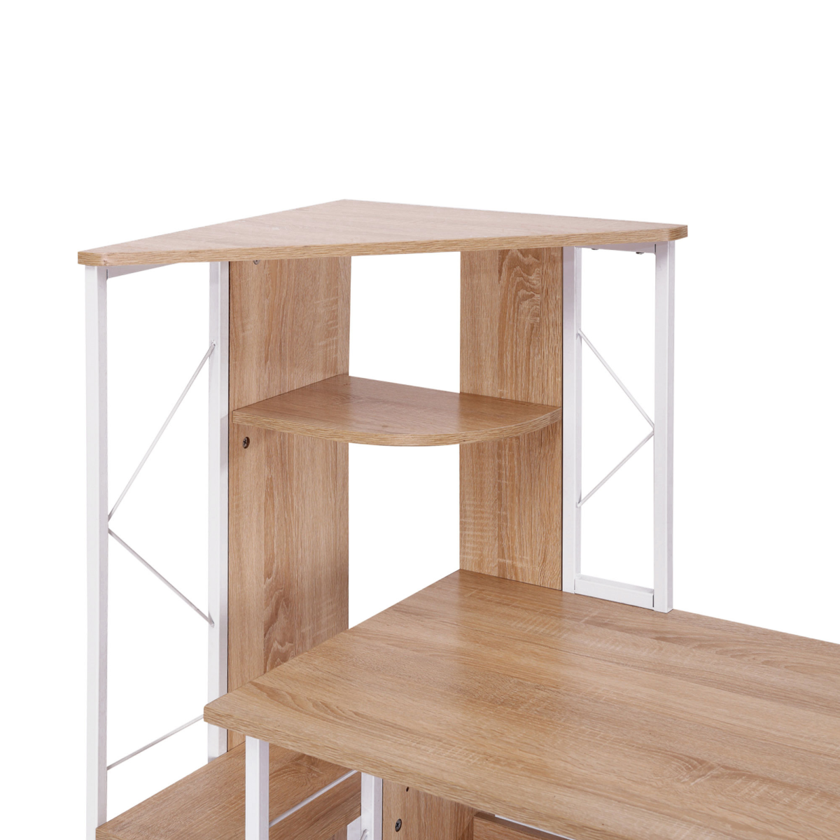 HOMCOM Workstation Computer Writing Desk with 2 Drawers and Multi-Shelves, Oak/White