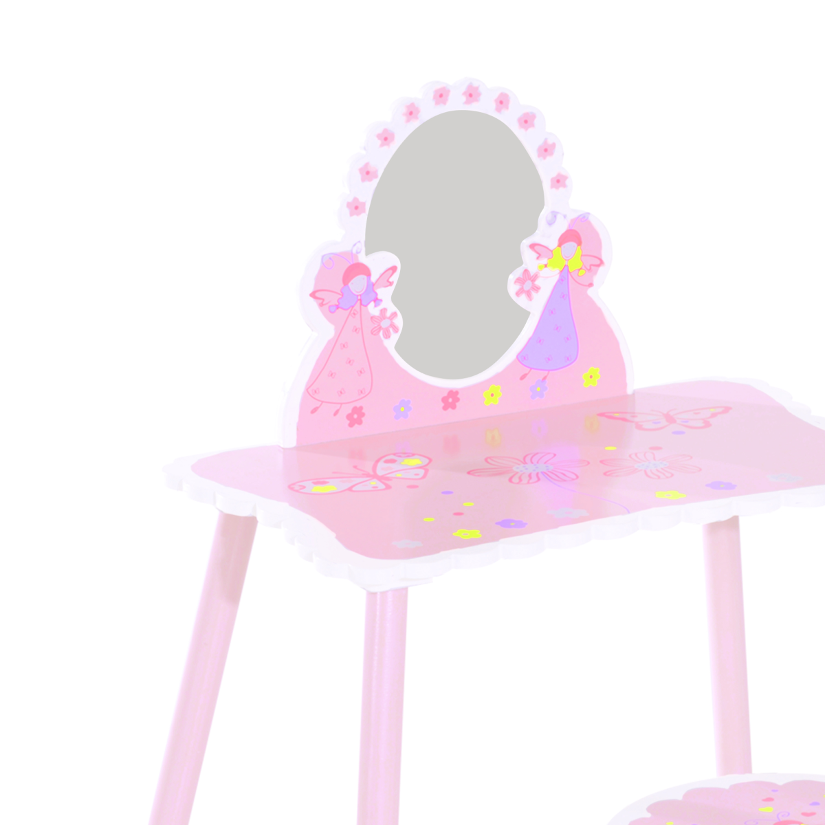 Pink Kids Dressing Table Vanity Set with Mirror and Chair, Girls Make Up Play Set