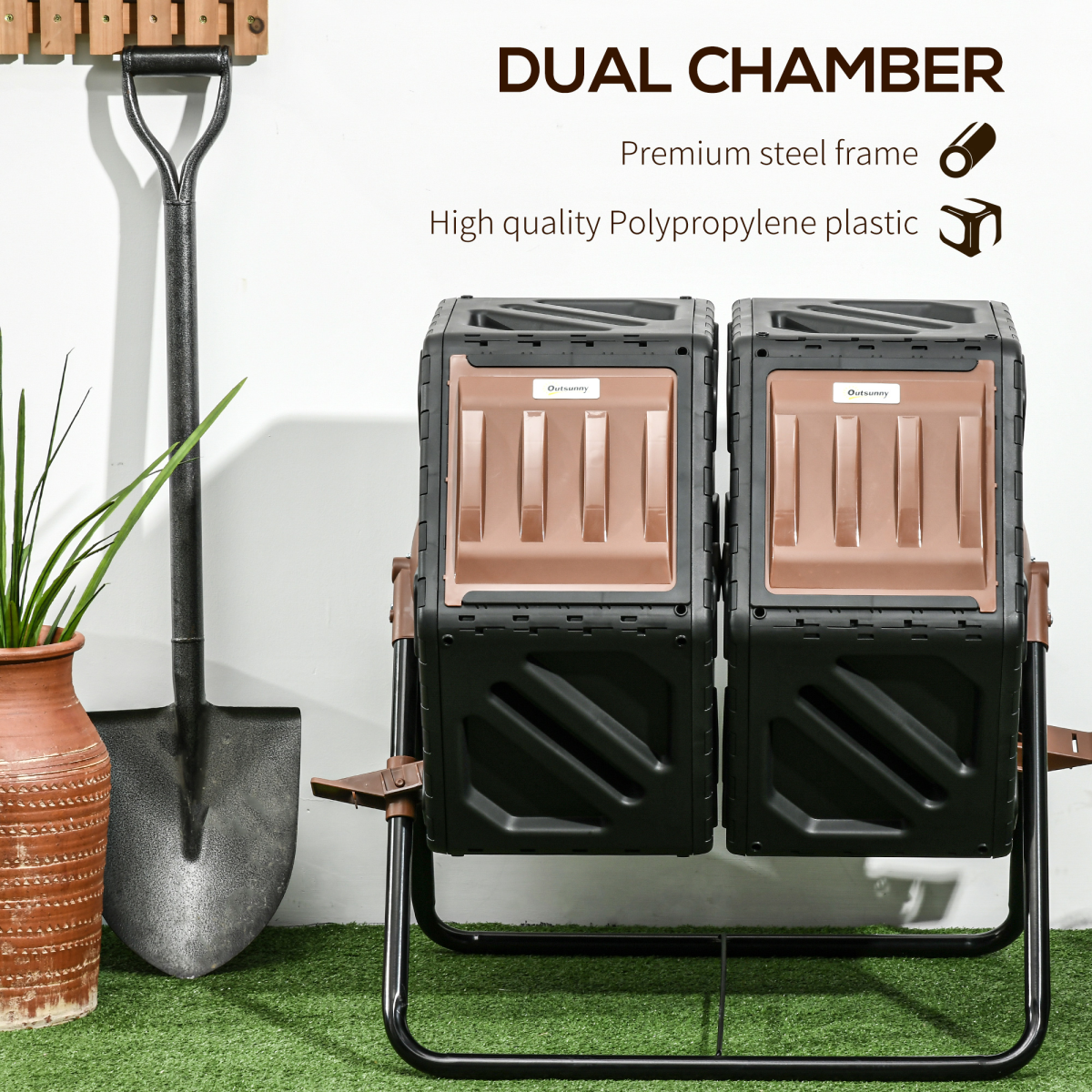Outsunny 130L Dual Chamber Rotating Compost Bin with Ventilation