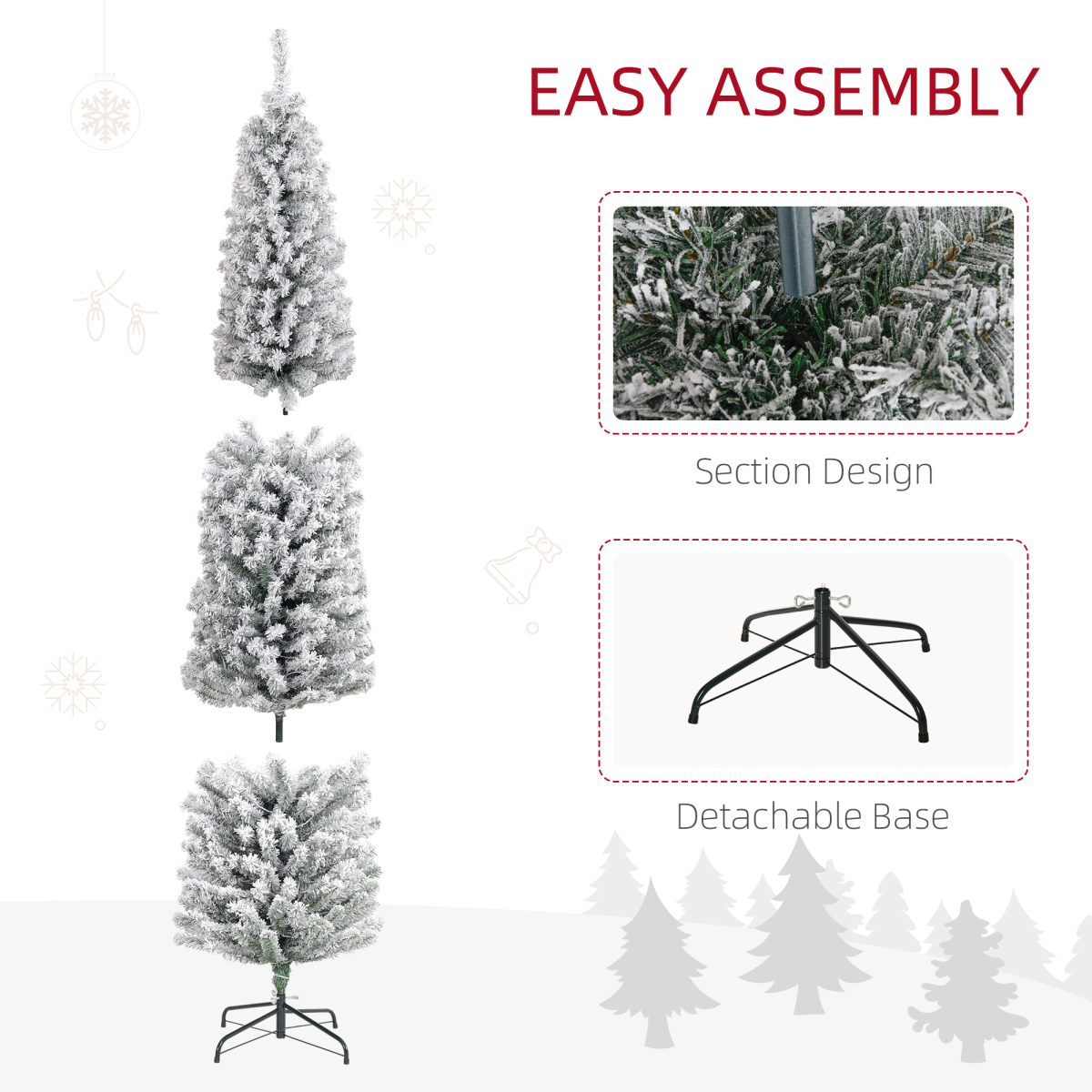HOMCOM 7ft Artificial Christmas Tree with Flocked Tips, LED Lights & Decorations