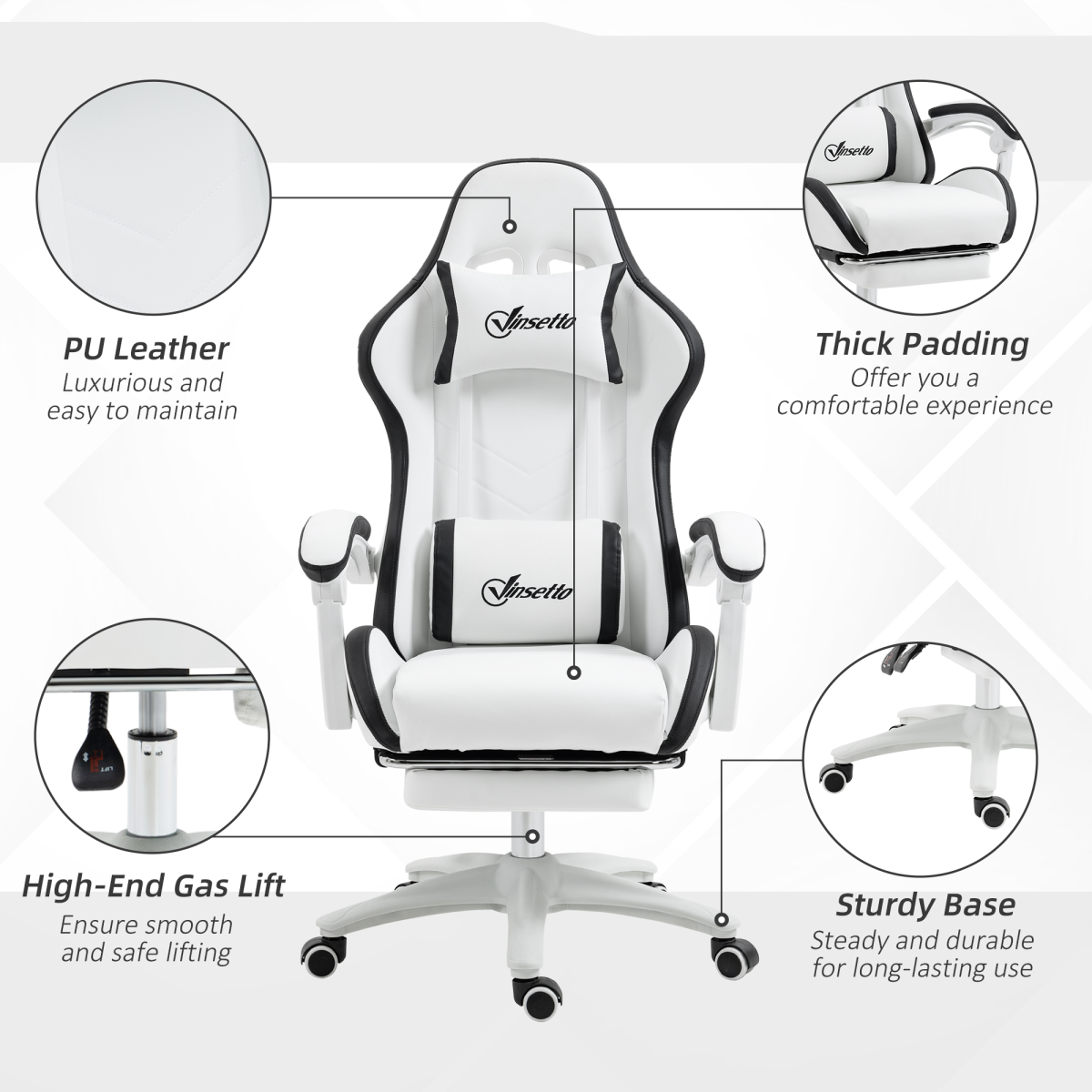 Vinsetto Racing Style Gaming Chair with Reclining Function Footrest, Black