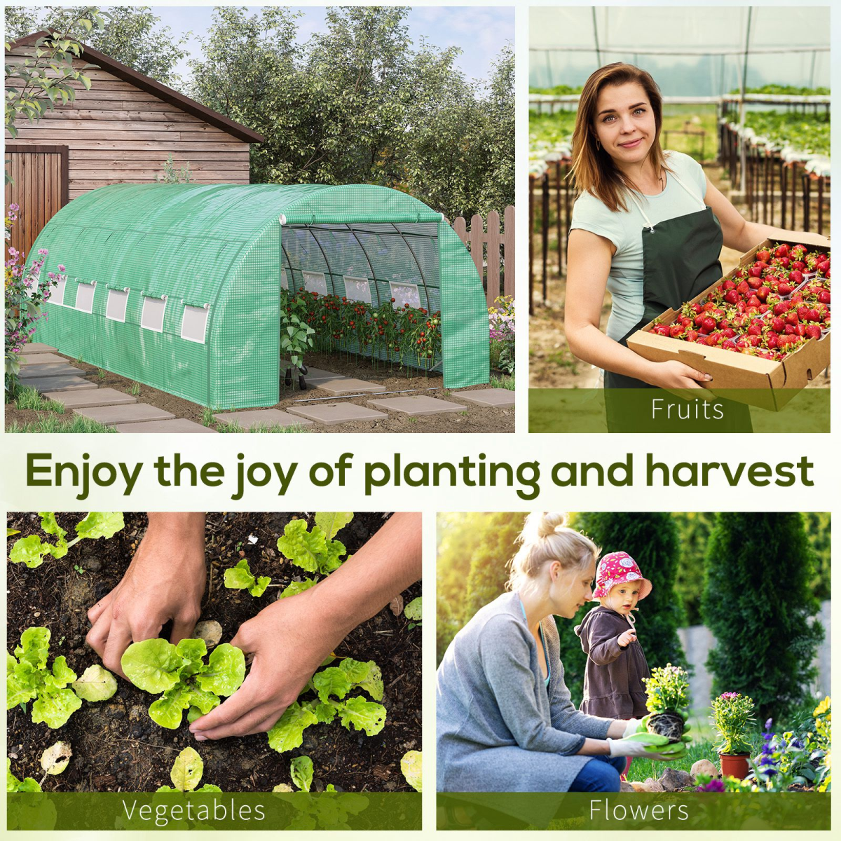 6 x 3 x 2 m Green Polytunnel Greenhouse with Galvanised Steel Frame