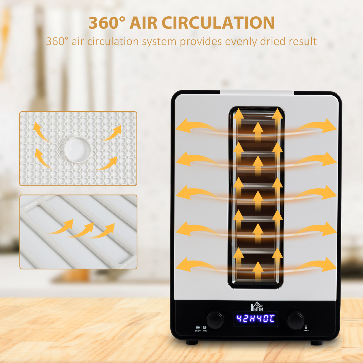 HOMCOM 11-Tier 550W Food Dehydrator with Adjustable Temperature, White