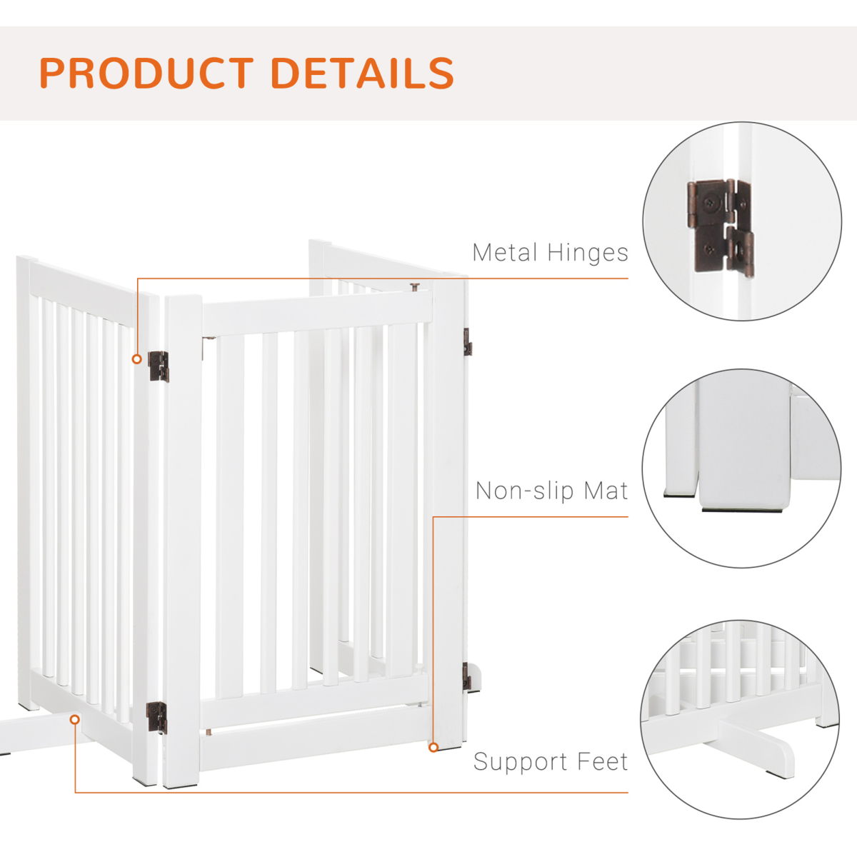 PawHut 3-Panel Freestanding MDF Dog Gate with Latch, Folding Panel Fence