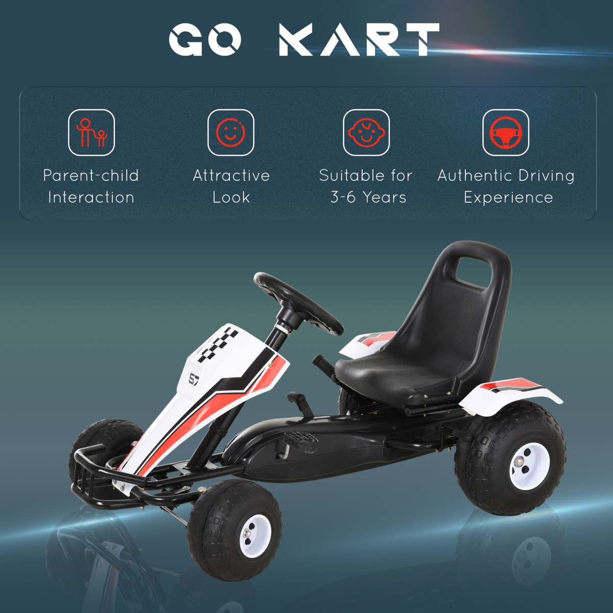 Kids Racing-Style Pedal Go Kart with Brake, Gears & Steering Wheel