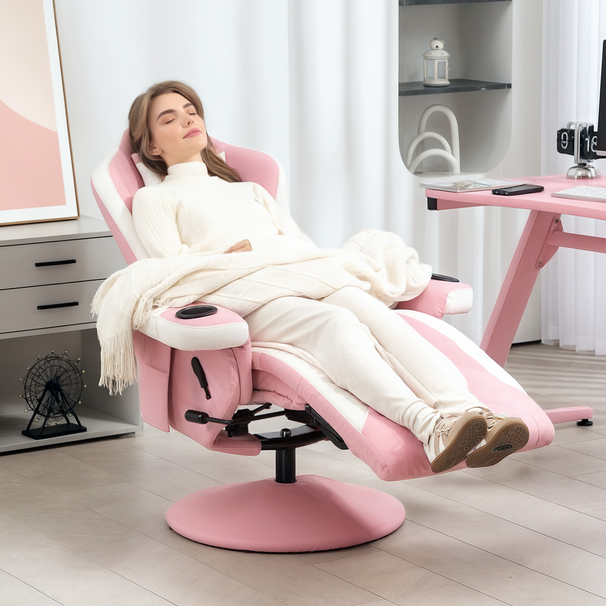 HOMCOM Manual PU Recliner Armchair with 135° Recline, Swivel & Footrest