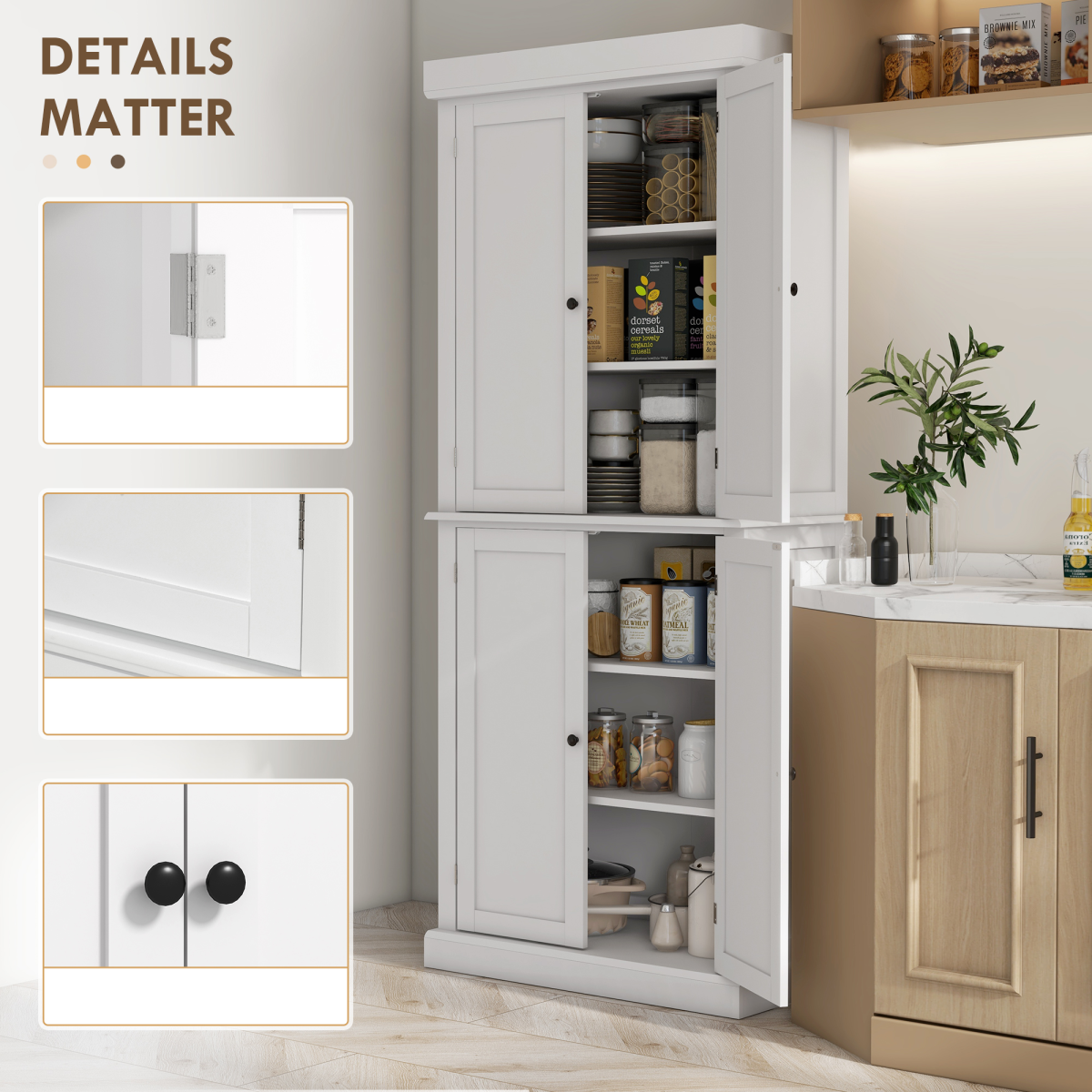 HOMCOM Freestanding Kitchen Cupboard, 6-Tier White Cabinet