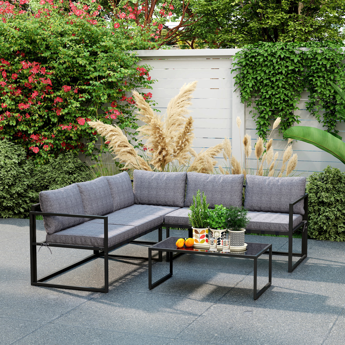 Outsunny 3-Piece Grey Garden Furniture Set with Cushions