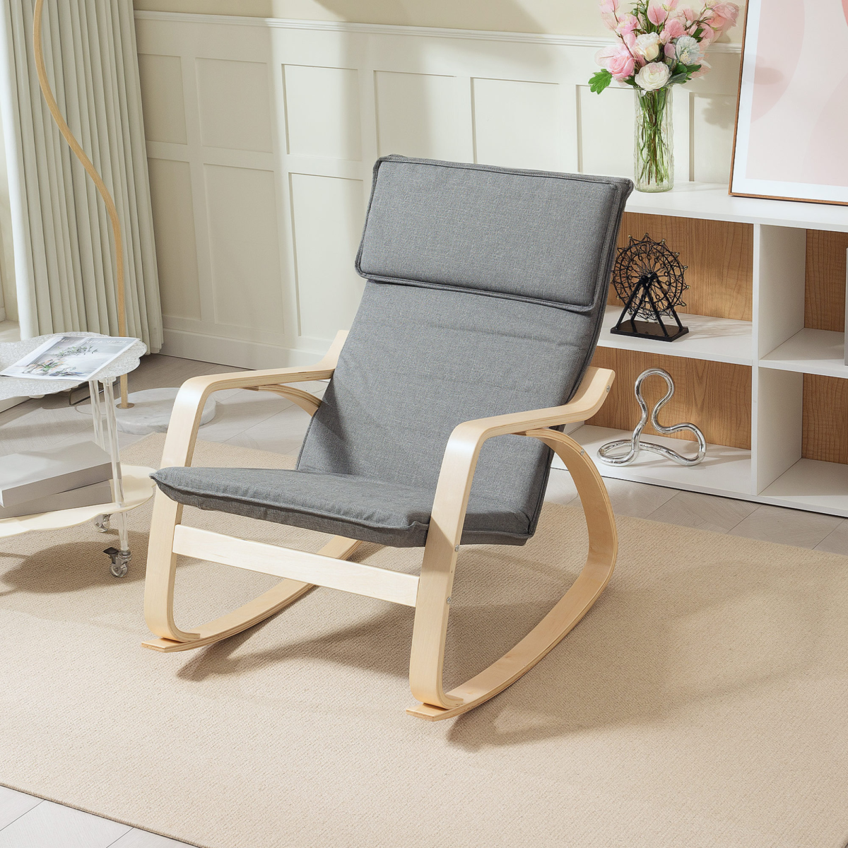 HOMCOM High Back Rocking Chair with Headrest, Grey