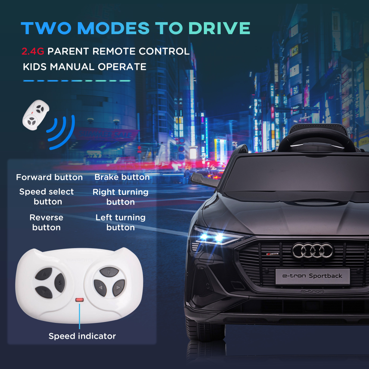 HOMCOM Licensed Audi E-tron Kids Electric Ride-On Car with Remote Control, LED Lights, Music and Seatbelt
