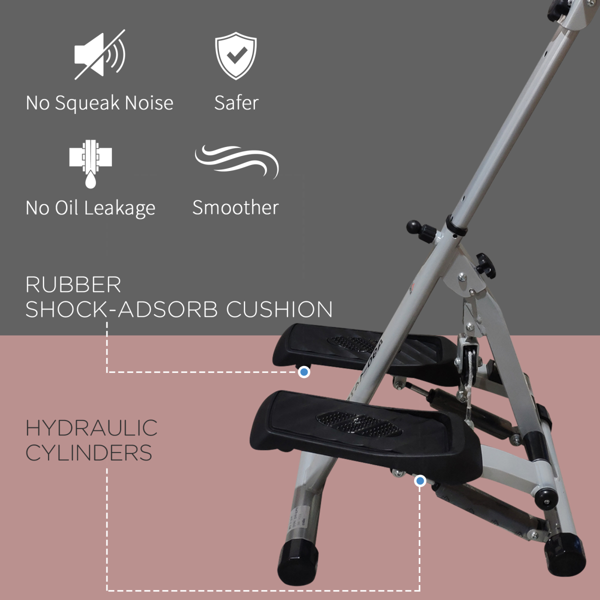 Foldable Adjustable Stepper Machine with Handlebar, Grey, Max Load 110kg