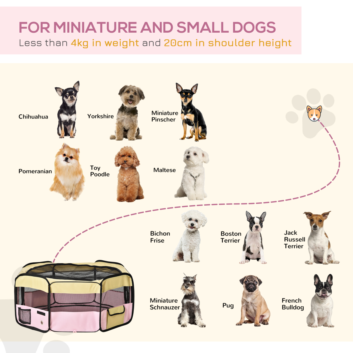 Portable Soft-Sided Fabric Pet Playpen with Mesh Panels, Waterproof Floor, Detachable Cover, and Carrying Bag