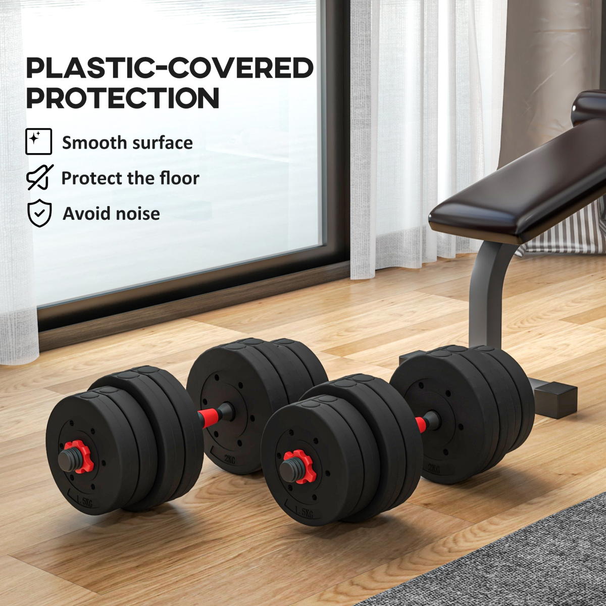 HOMCOM 30kg Adjustable 2-in-1 Barbell Dumbbell Weight Set