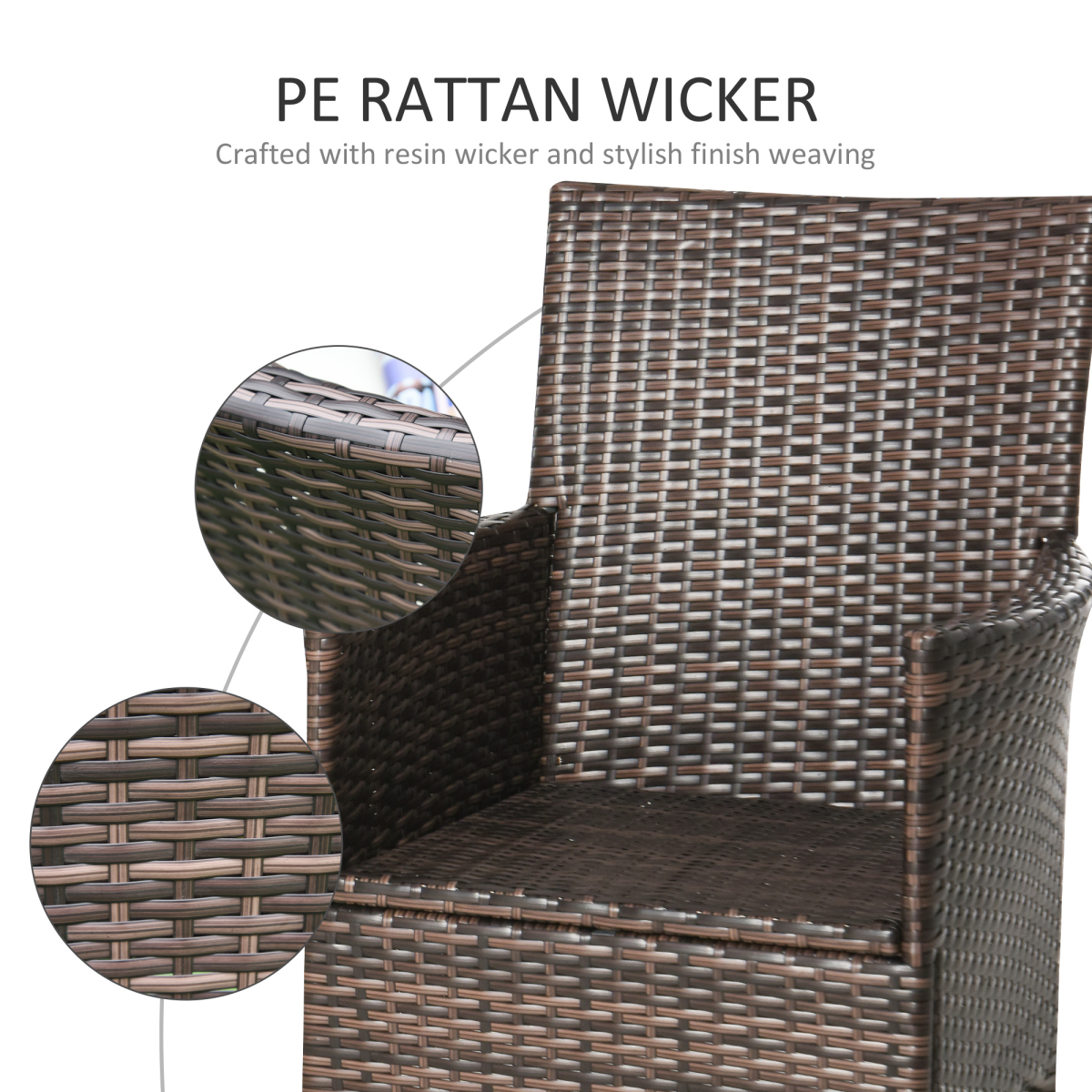 Outsunny 2-Seater Outdoor Rattan Armchair with Armrests and Cushions, Mixed Brown