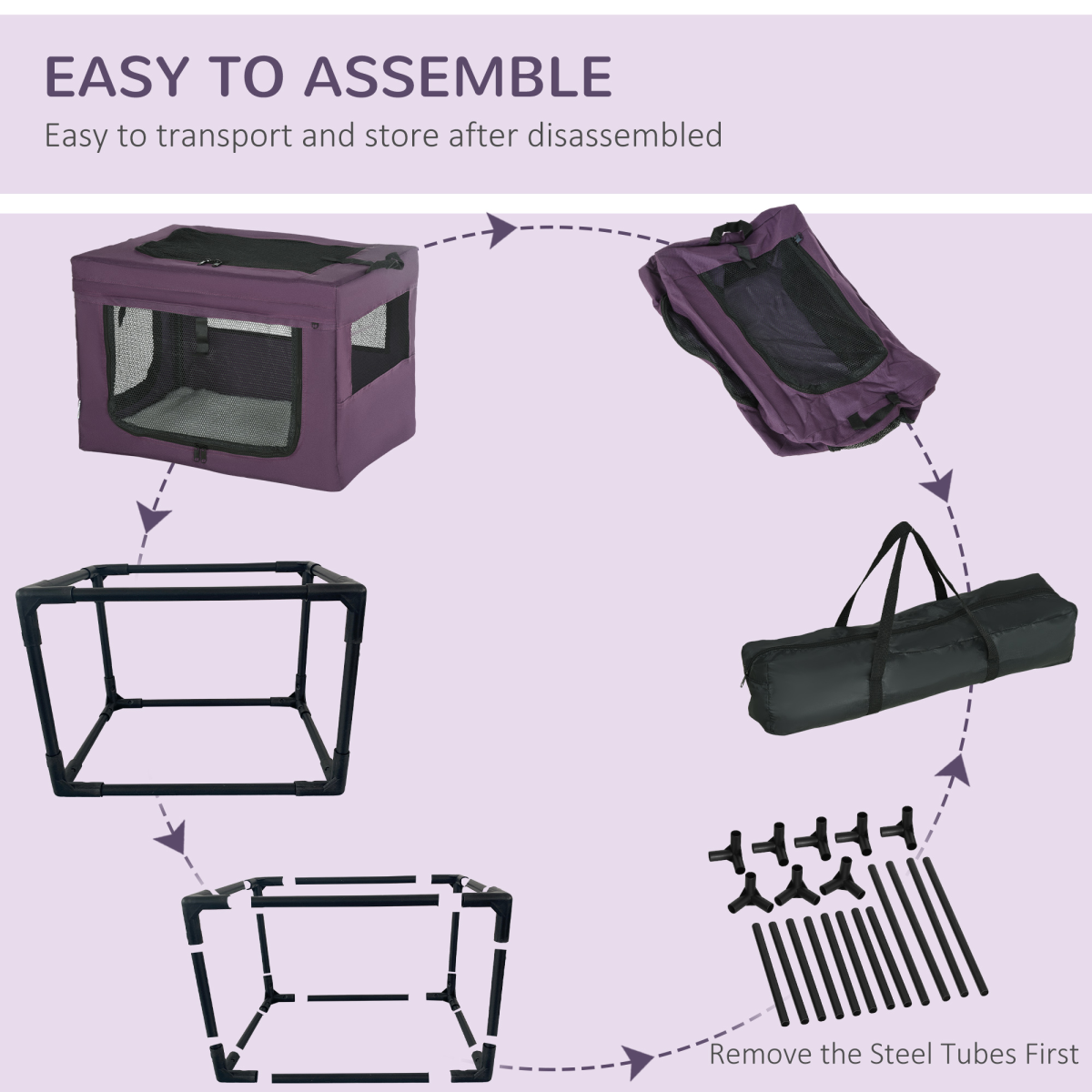 Foldable Pet Carrier Bag with Cushion, 60cm, for Cats and Miniature Dogs, Purple