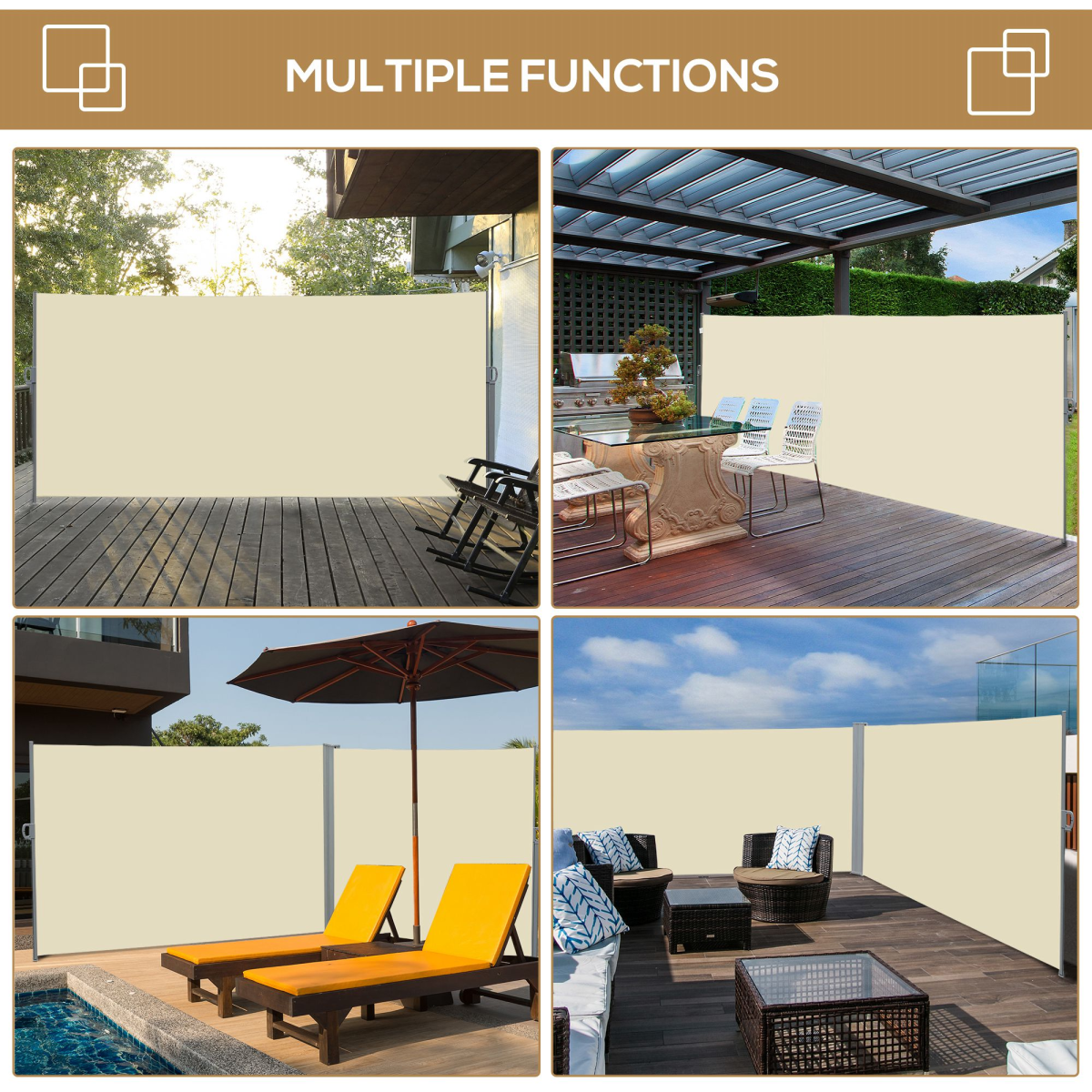 Outsunny 3 x 2m Retractable Side Awning Privacy Screen - Cream