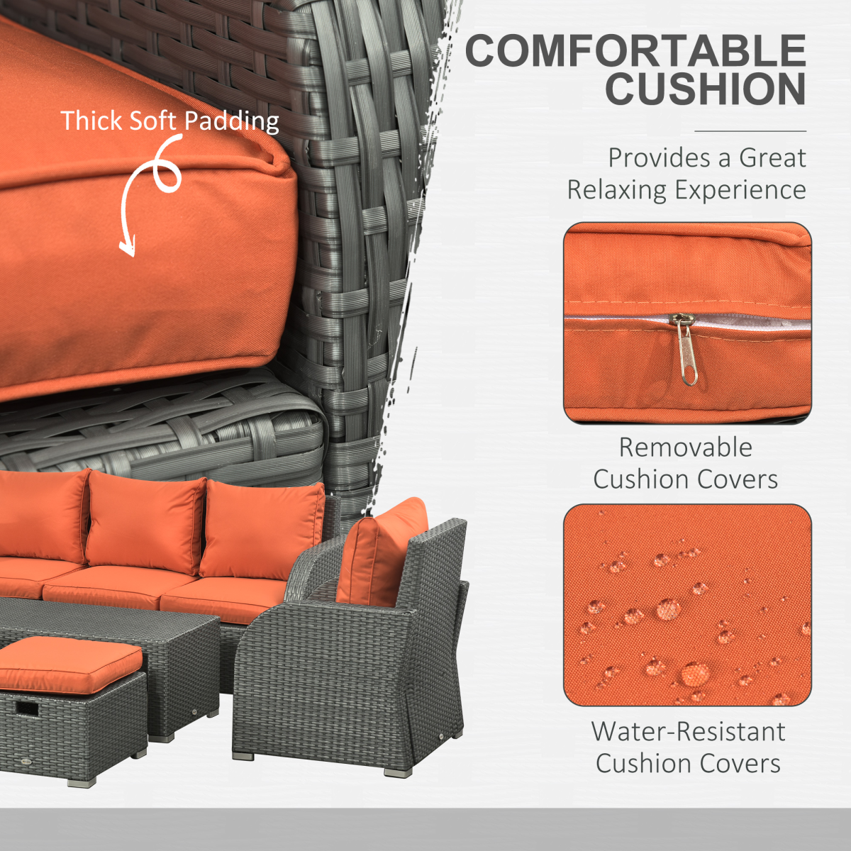 Outsunny 6 Piece Outdoor Rattan Wicker Patio Furniture Set with 3 Seat Sofa, 2 Reclining Armchairs, 2 Footstools and Table