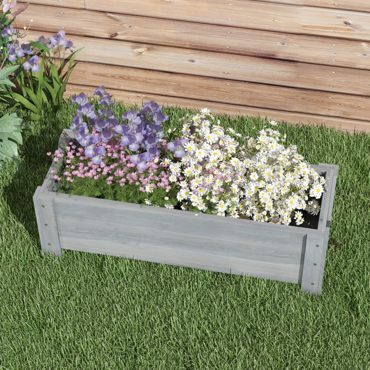 Outsunny Grey Fir Wood Raised Garden Bed Planter 100x36.5x36cm