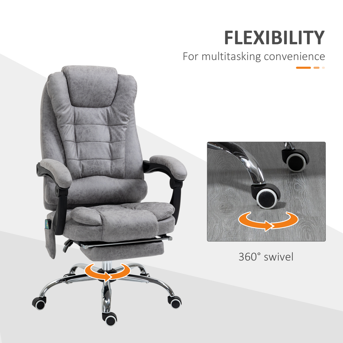 Vinsetto Vintage High Back Heated Massage Office Chair with 6 Vibration Points, Grey
