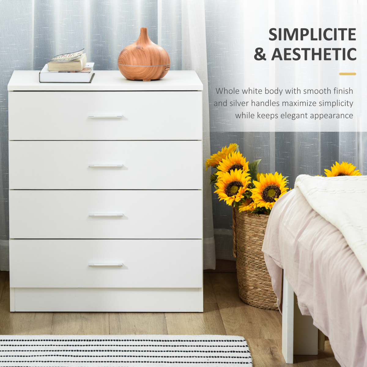 HOMCOM 4-Drawer Vertical Storage Cabinet with Metal Rails, Anti-Tip