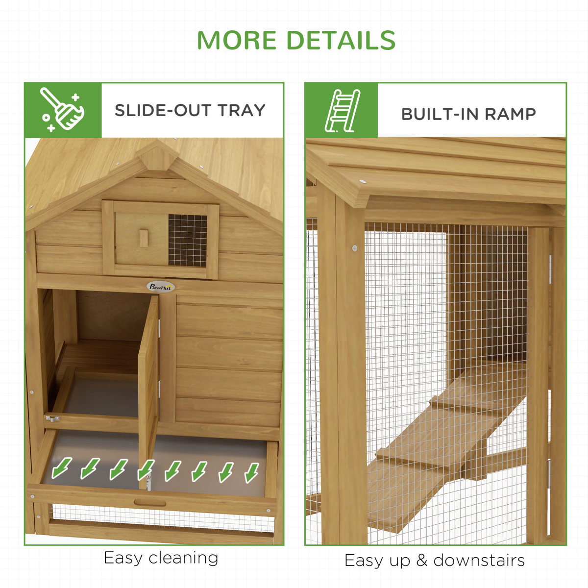 Small Wooden Chicken Coop with Nesting Box, Outdoor Run, Ramp, Door and Slide-Out Tray, 150.5 x 54 x 87 cm