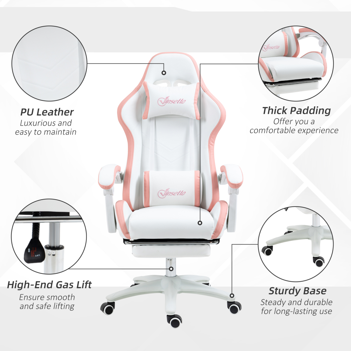 Vinsetto Faux Leather Gaming Chair with Reclining Back & Footrest