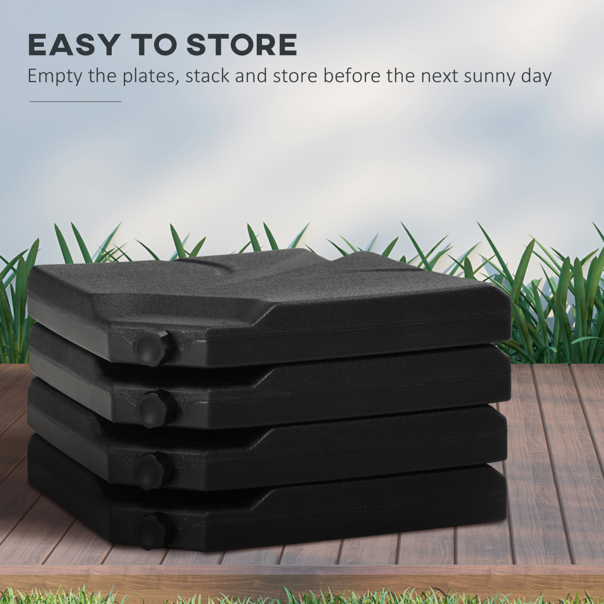Outsunny Set of 4 Banana Parasol Base Weights, Water/Sand Filled, Black
