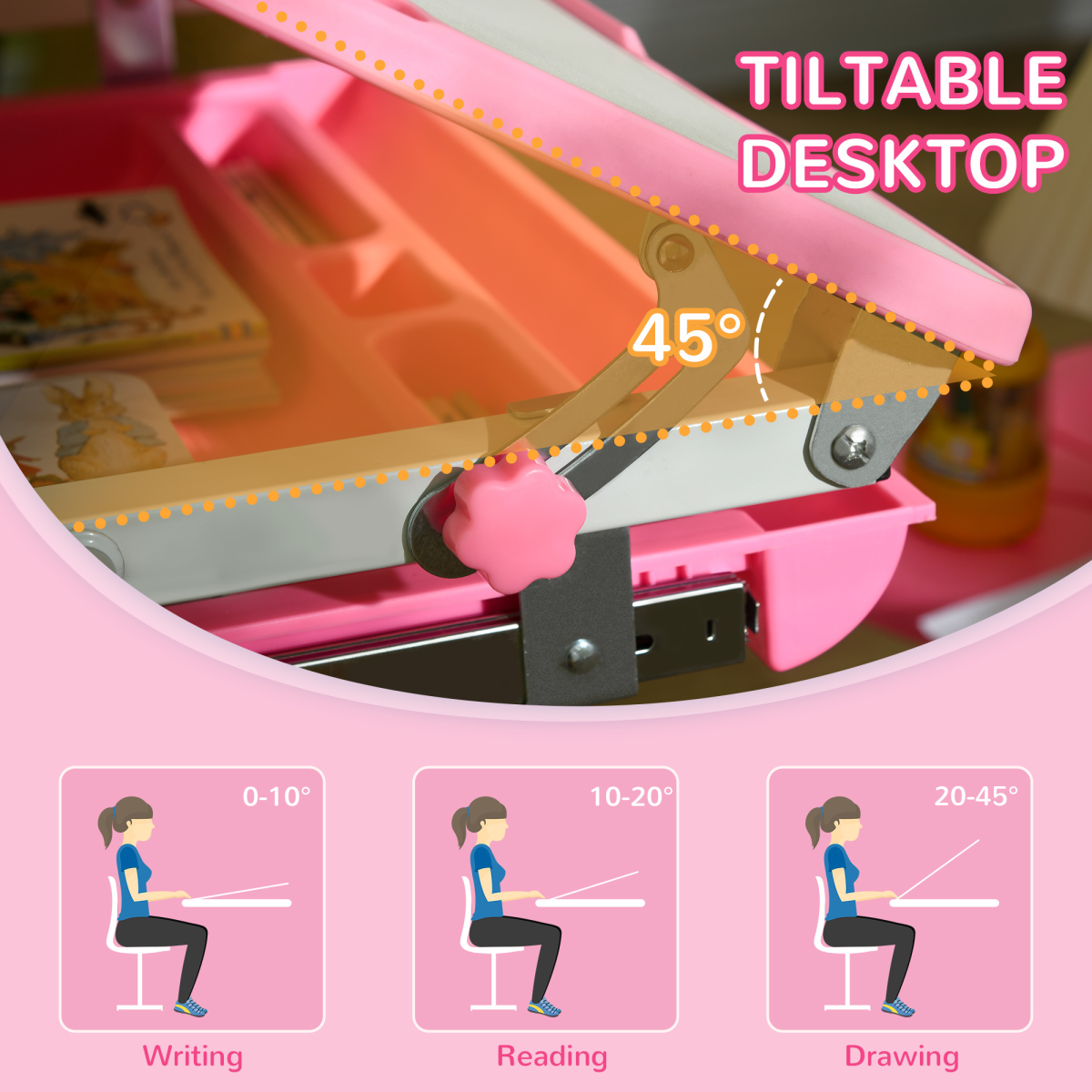 HOMCOM Kids Height Adjustable Desk and Chair Set with Drawer