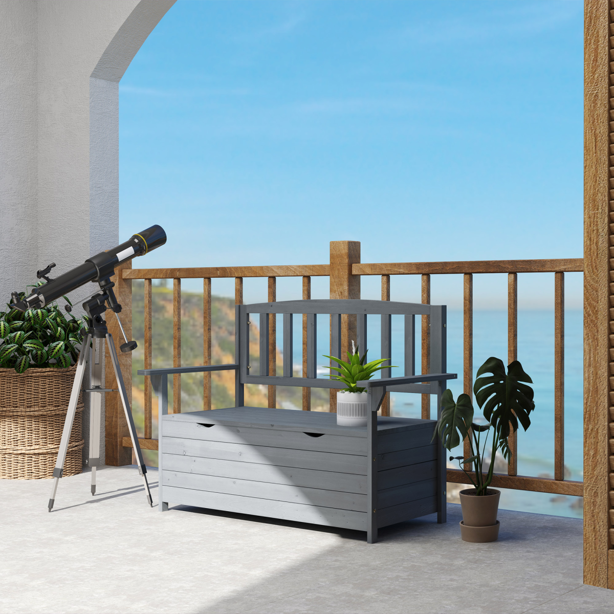 Outsunny 2-Seater Fir Wood Garden Storage Bench, Dark Grey
