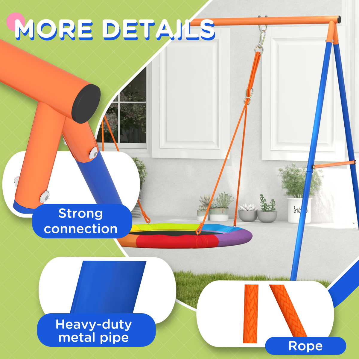 Outsunny Kids Nest Swing Seat with A-Frame Structure for Outdoor Use, Fits Up to 2 Kids