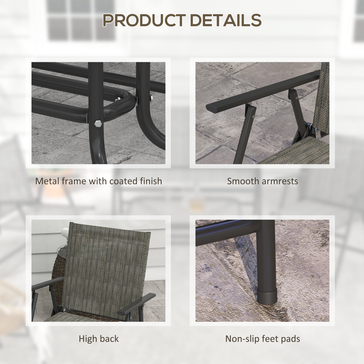 Outsunny 4-Piece Patio Furniture Set with 2 Foldable Armchairs, Loveseat and Side Table, Outdoor Garden Set