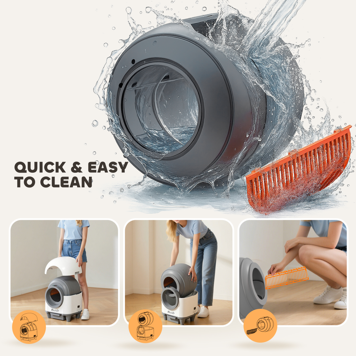 PawHut 80L Self-Cleaning Cat Litter Box with App Control, 12 Sensors