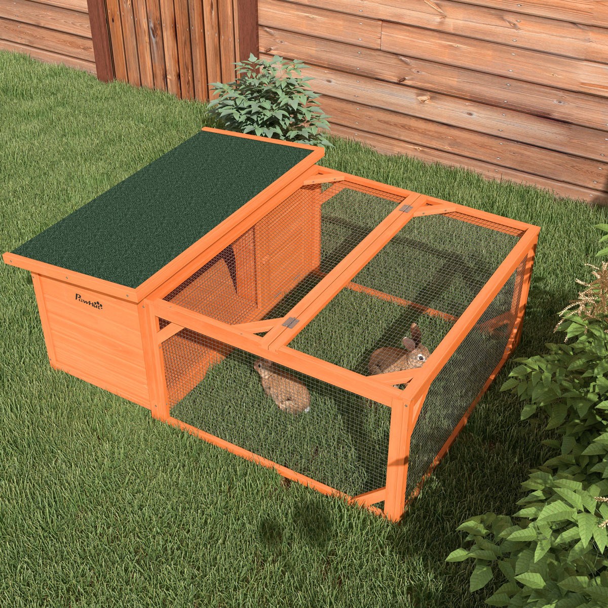 Wooden Rabbit Hutch with Run for Small Animals, 125.5 x 100 x 49 cm