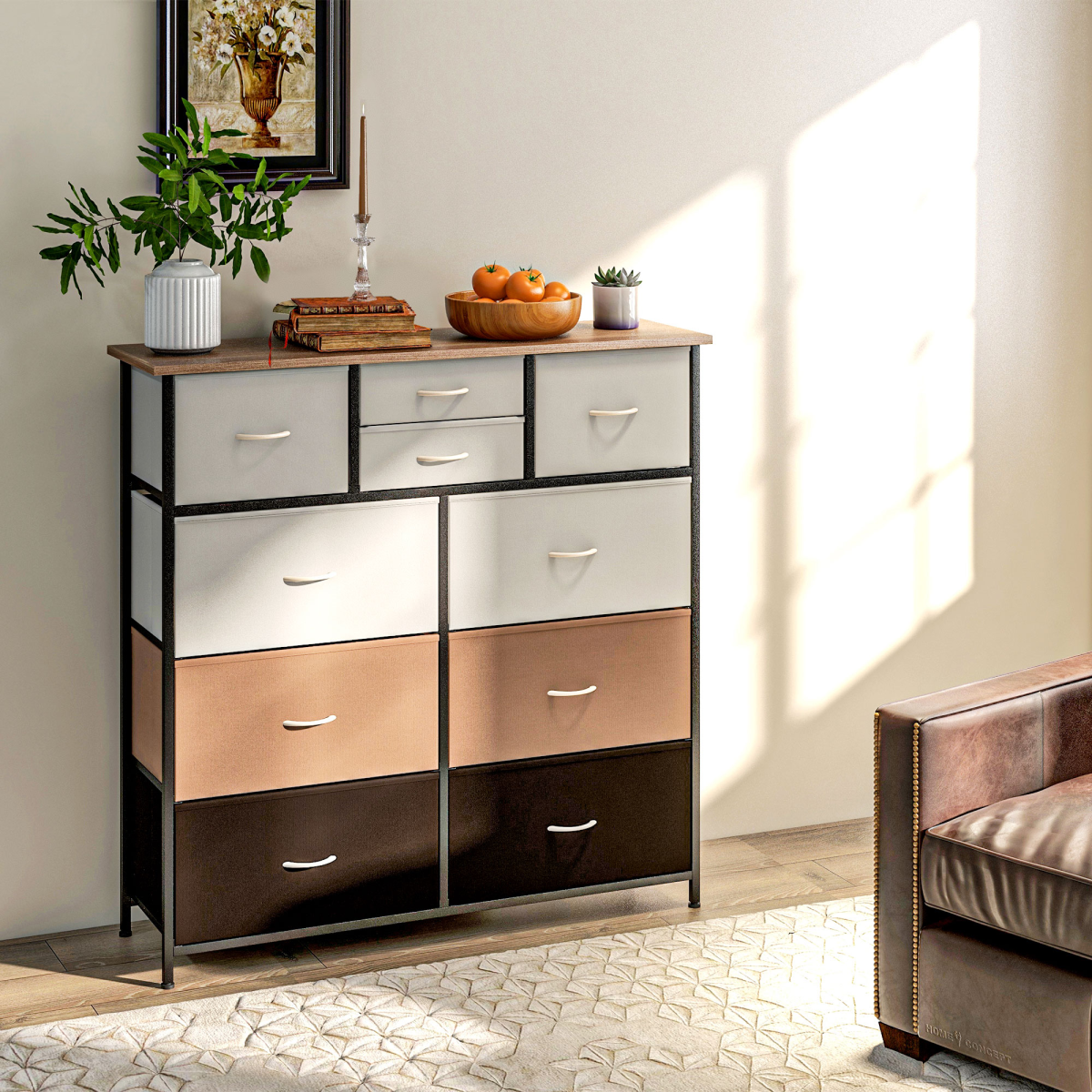 HOMCOM Bedroom Chest of Drawers Fabric Dresser w/ Foldable Drawers Multicolour