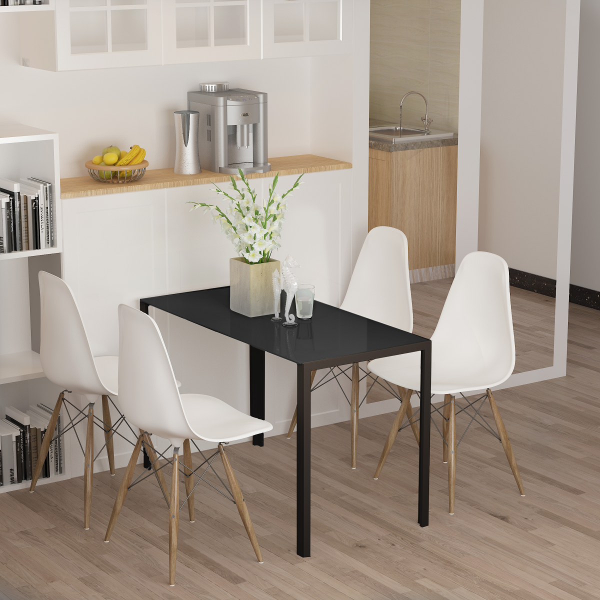 HOMCOM Modern Rectangular 4-Seater Dining Table with Tempered Glass Top