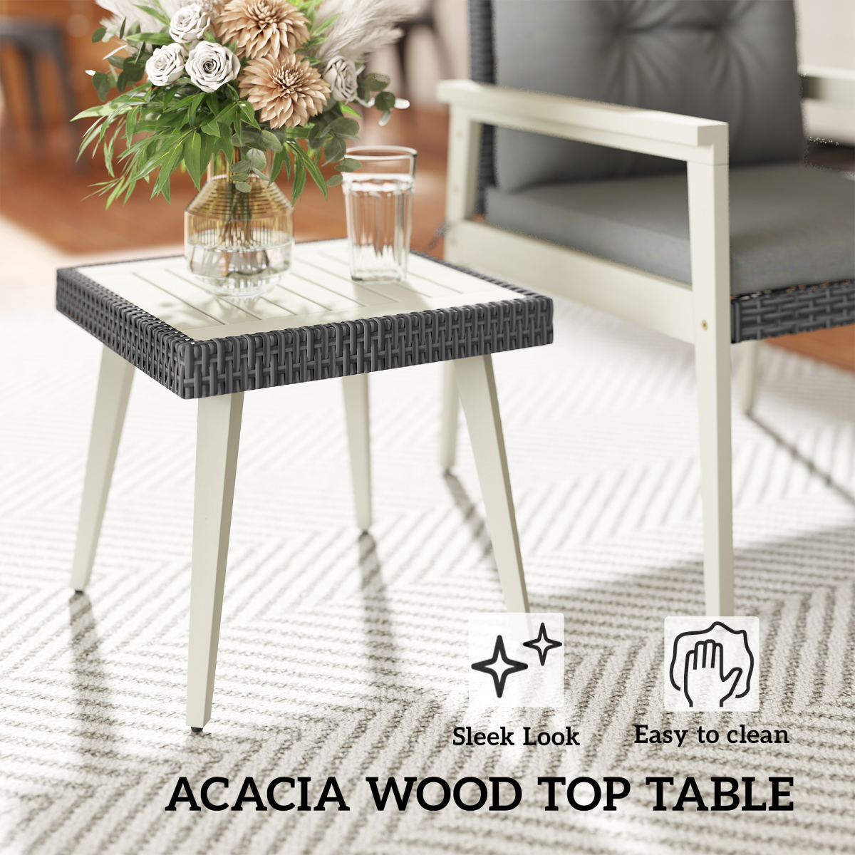 Outsunny 5-Piece Rattan Patio Set with Cushions & Acacia Wood Table